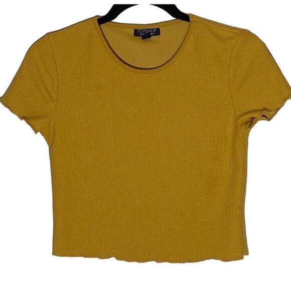 Topshop Women's Yellow Mustard Pullover Short Sleeve Crop Top Size 4 - Picture 1 of 12